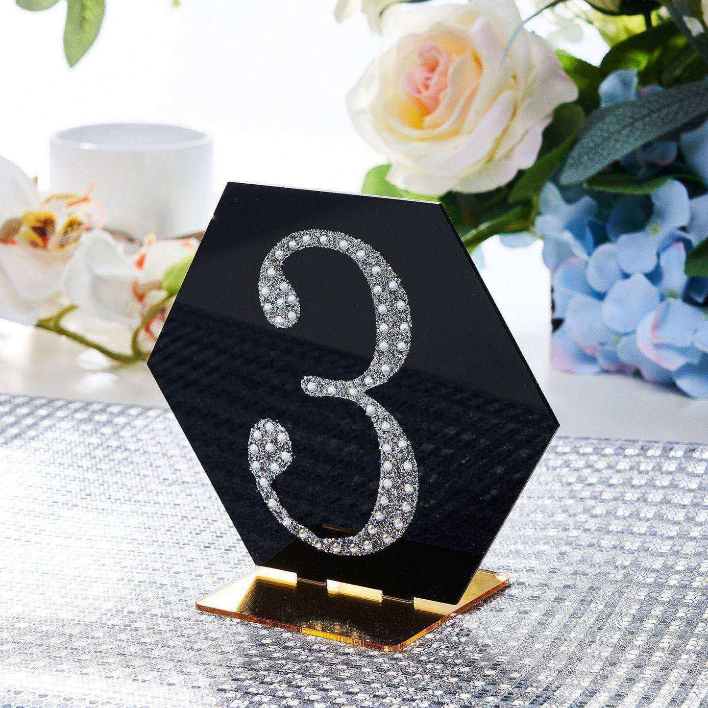 Decorative Rhinestone Number "3" Stickers, Glitter Adhesive Craft Numbers Silver DIY Sparkle Embellishments 4"