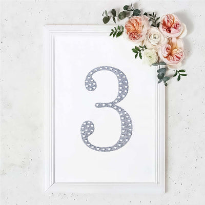 Decorative Rhinestone Number "3" Stickers, Glitter Adhesive Craft Numbers Silver DIY Sparkle Embellishments 8"