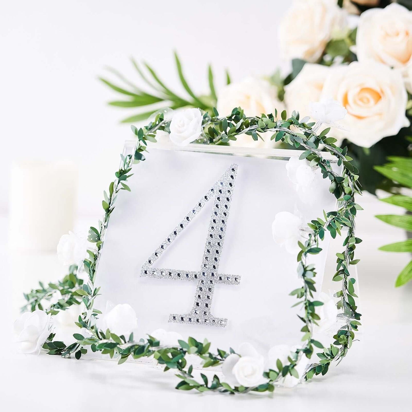 Decorative Rhinestone Number "4" Stickers, Glitter Adhesive Craft Numbers Silver DIY Sparkle Embellishments 6"