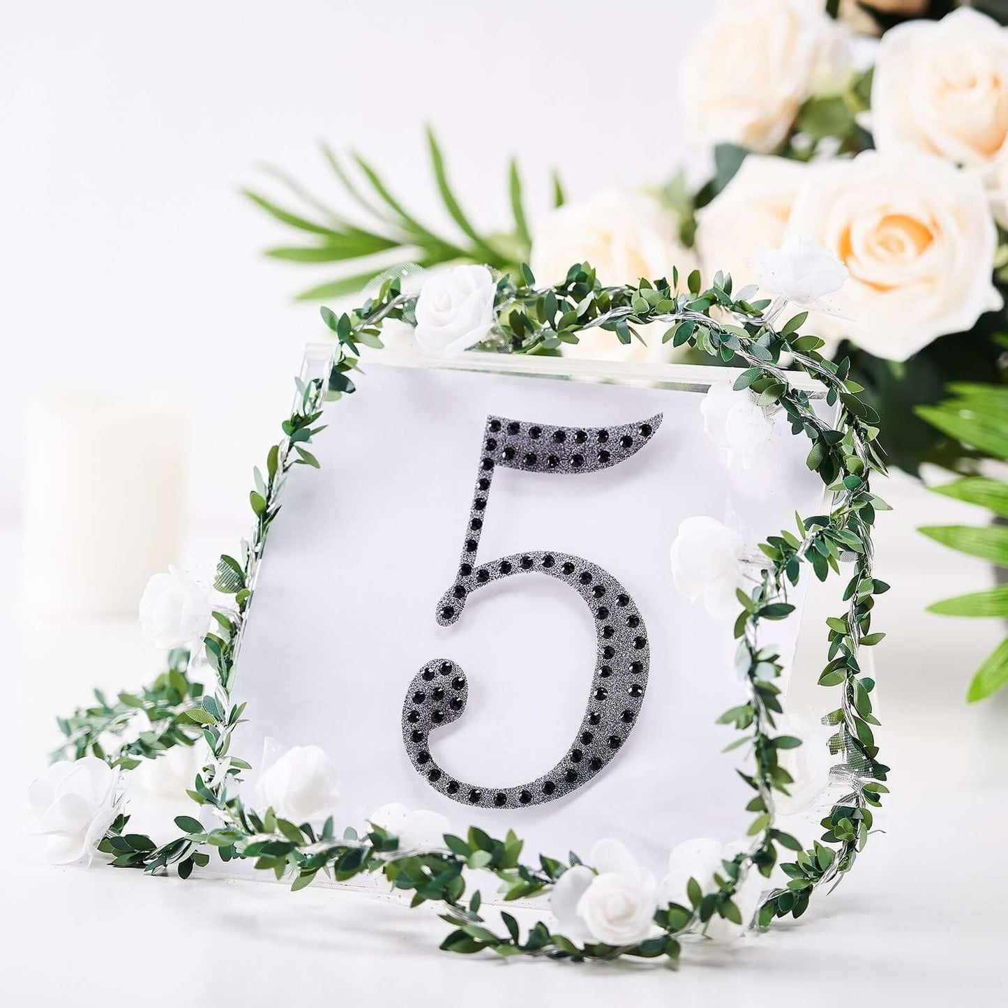 Decorative Rhinestone Number "5" Stickers, Glitter Adhesive Craft Numbers Black DIY Sparkle Embellishments 6"
