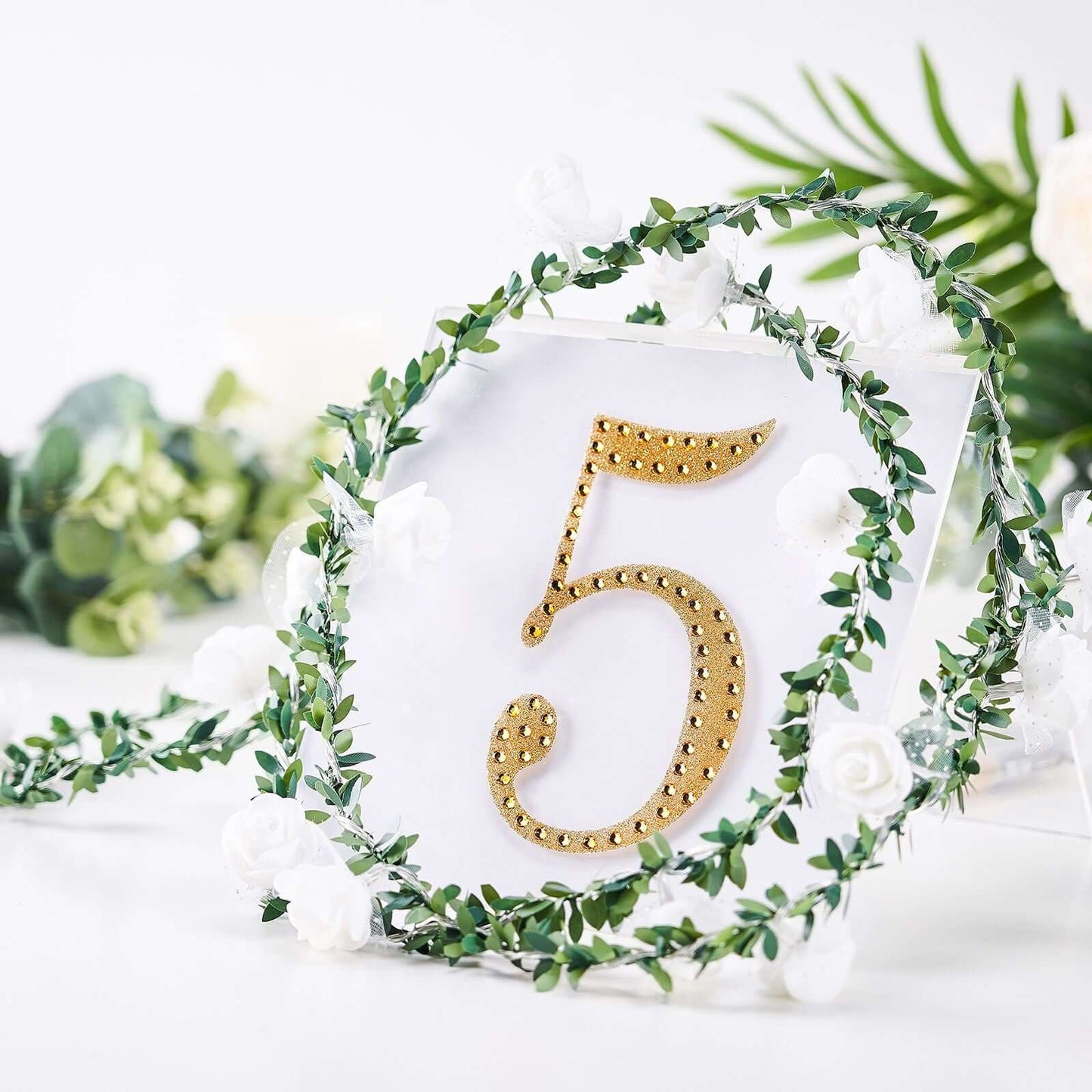 Decorative Rhinestone Number "5" Stickers, Glitter Adhesive Craft Numbers Gold DIY Sparkle Embellishments 6"
