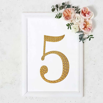 Decorative Rhinestone Number "5" Stickers, Glitter Adhesive Craft Numbers Gold DIY Sparkle Embellishments 8"