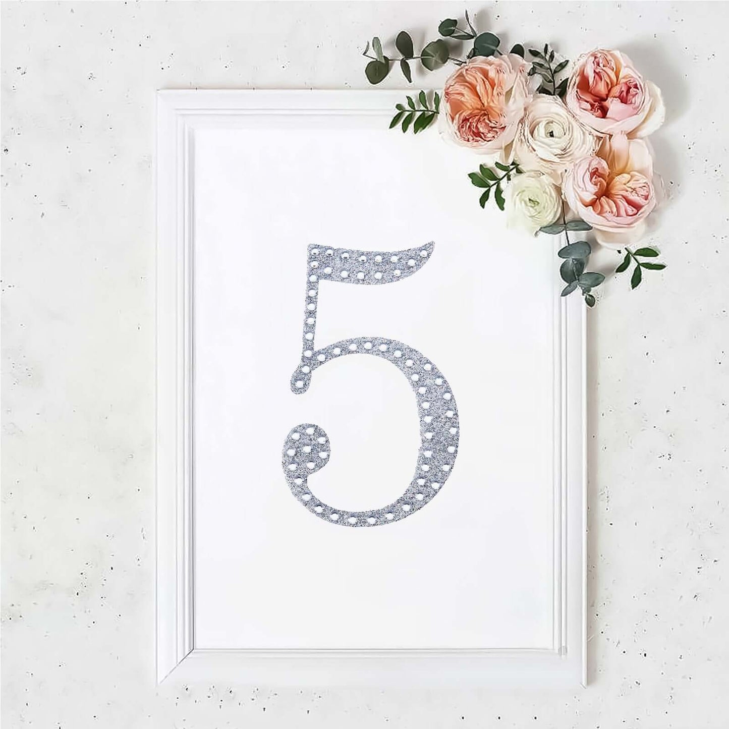 Decorative Rhinestone Number "5" Stickers, Glitter Adhesive Craft Numbers Silver DIY Sparkle Embellishments 8"
