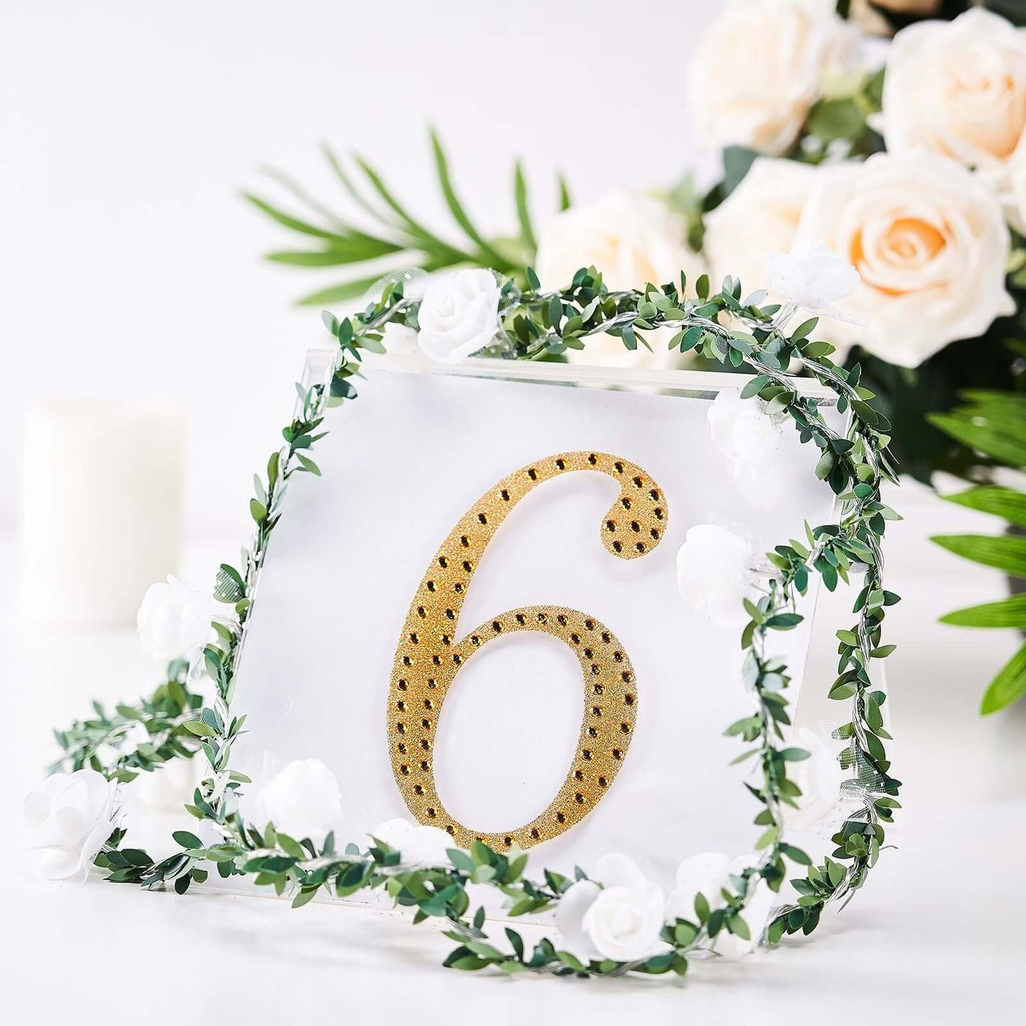 Decorative Rhinestone Number "6" Stickers, Glitter Adhesive Craft Numbers Gold DIY Sparkle Embellishments 6"