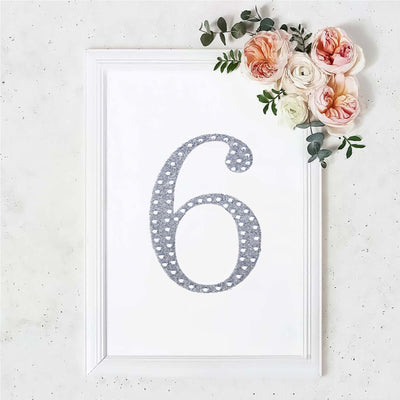 Decorative Rhinestone Number "6" Stickers, Glitter Adhesive Craft Numbers Silver DIY Sparkle Embellishments 8"