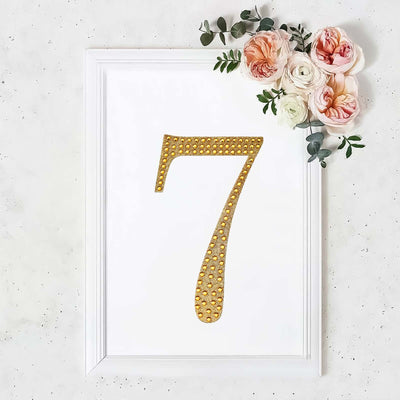 Decorative Rhinestone Number "7" Stickers, Glitter Adhesive Craft Numbers Gold DIY Sparkle Embellishments 8"