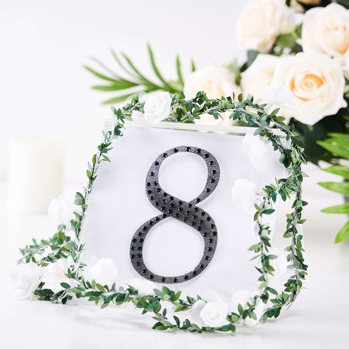 Decorative Rhinestone Number "8" Stickers, Glitter Adhesive Craft Numbers Black DIY Sparkle Embellishments 6"