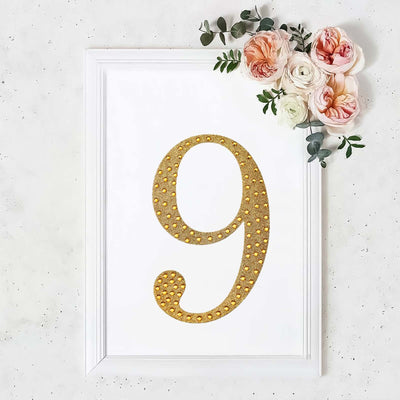 Decorative Rhinestone Number "9" Stickers, Glitter Adhesive Craft Numbers Gold DIY Sparkle Embellishments 8"