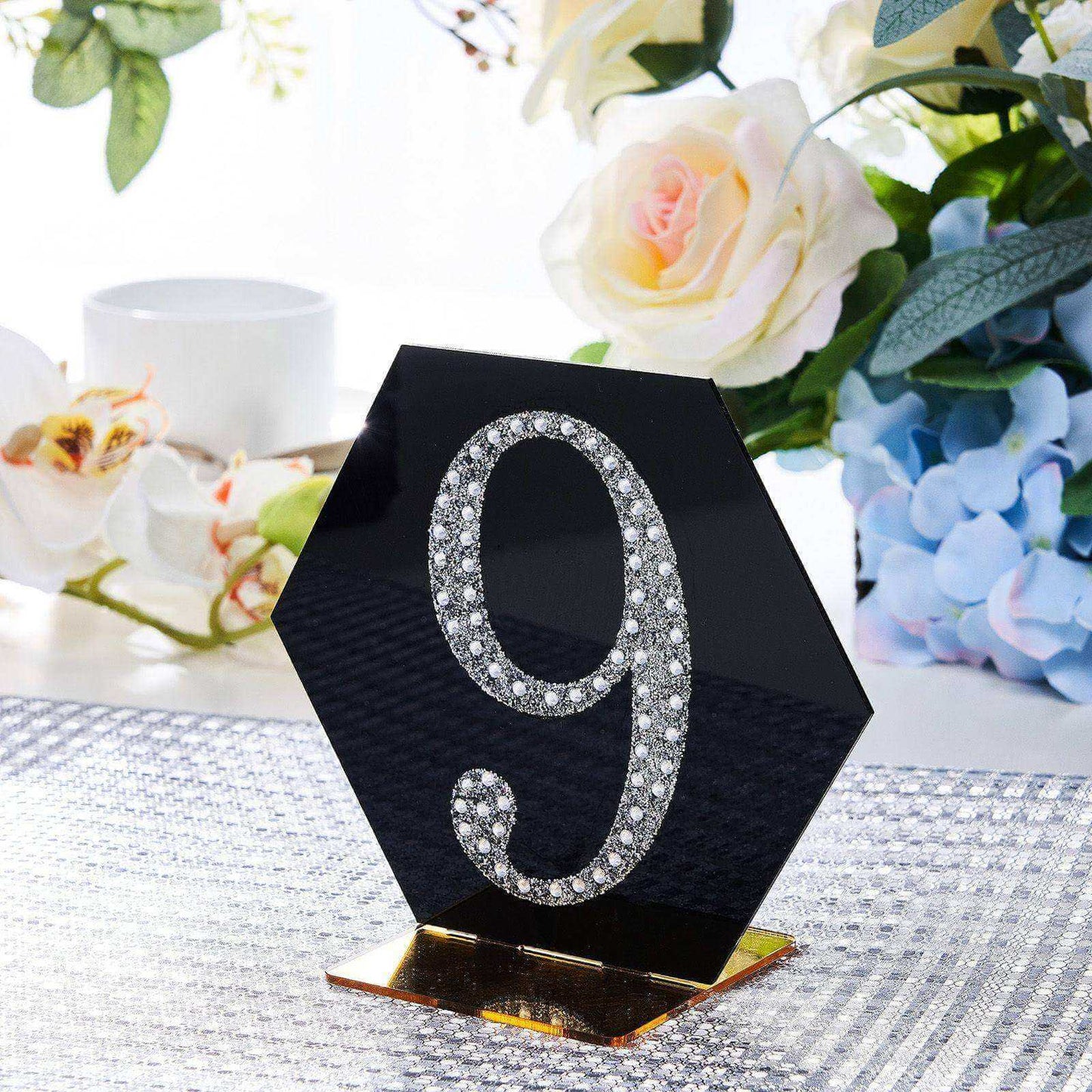 Decorative Rhinestone Number "9" Stickers, Glitter Adhesive Craft Numbers Silver DIY Sparkle Embellishments 4"