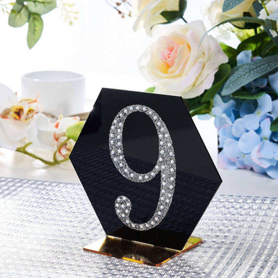 Decorative Rhinestone Number "9" Stickers, Glitter Adhesive Craft Numbers Silver DIY Sparkle Embellishments 4"