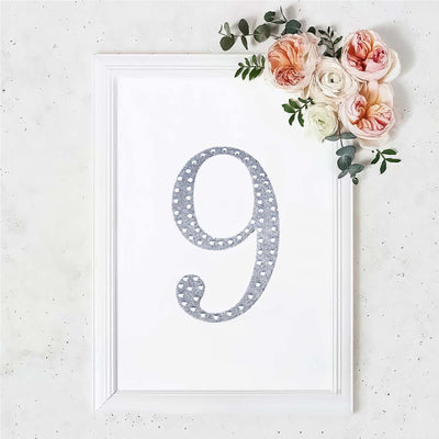 Decorative Rhinestone Number "9" Stickers, Glitter Adhesive Craft Numbers Silver DIY Sparkle Embellishments 8"