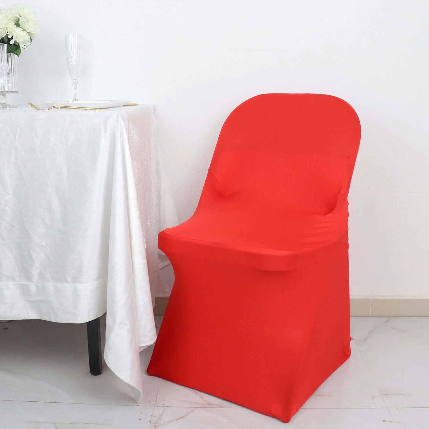 Spandex Chair Cover Red for Folding Chairs - Durable Stretch Fitted Slipcover with Satin Rosette Design
