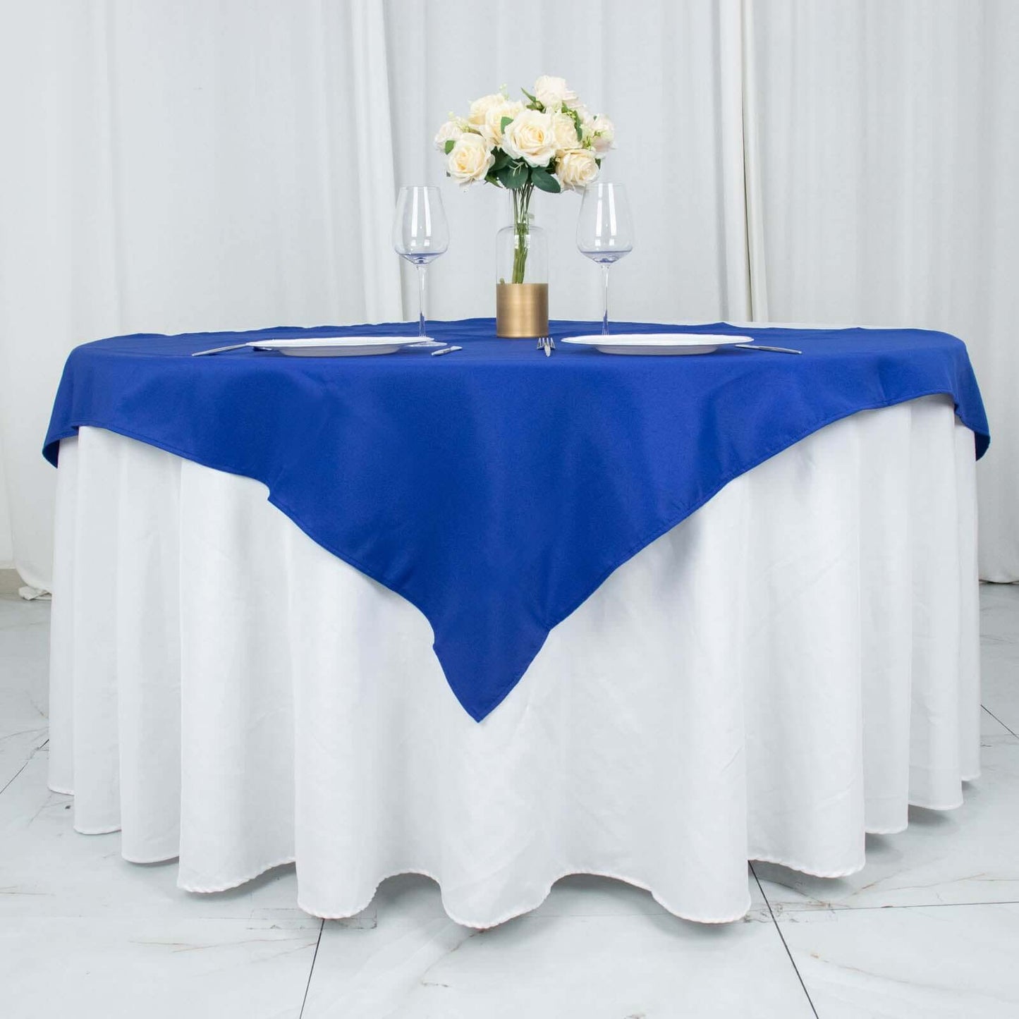Premium Polyester 54"x54" Table Overlay Square Tablecloth Royal Blue - Stain and Wrinkle-Resistant 220GSM Table Topper