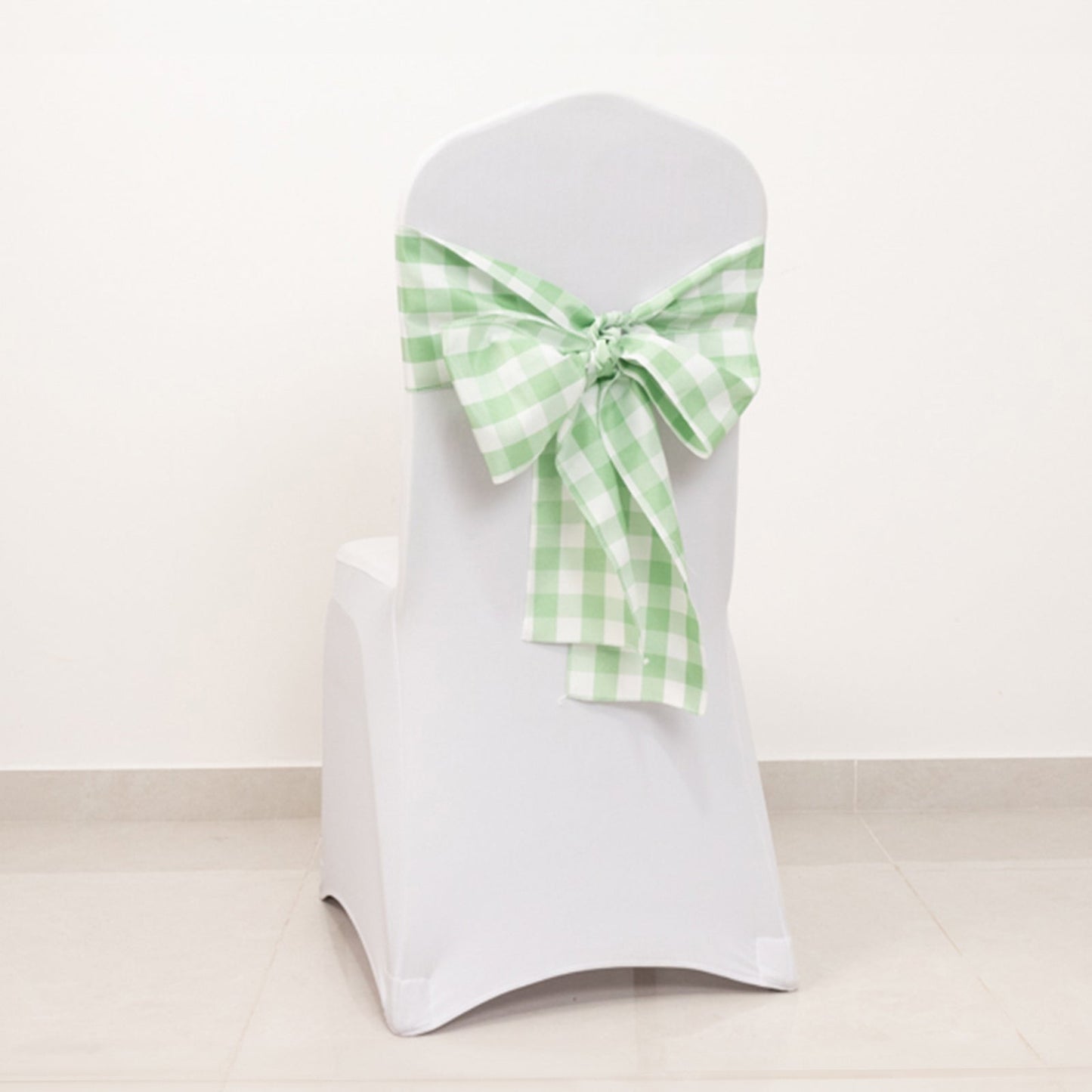 5 Pack Polyester Chair Sashes Sage Green/White Buffalo Plaid - Durable & Reusable Chair Bows 6"x108"