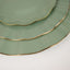 10-Pack Plastic 9" Round Dinner Plates in Dusty Sage Green Ruffled Rim with Gold Edging - Sturdy Disposable Dinnerware