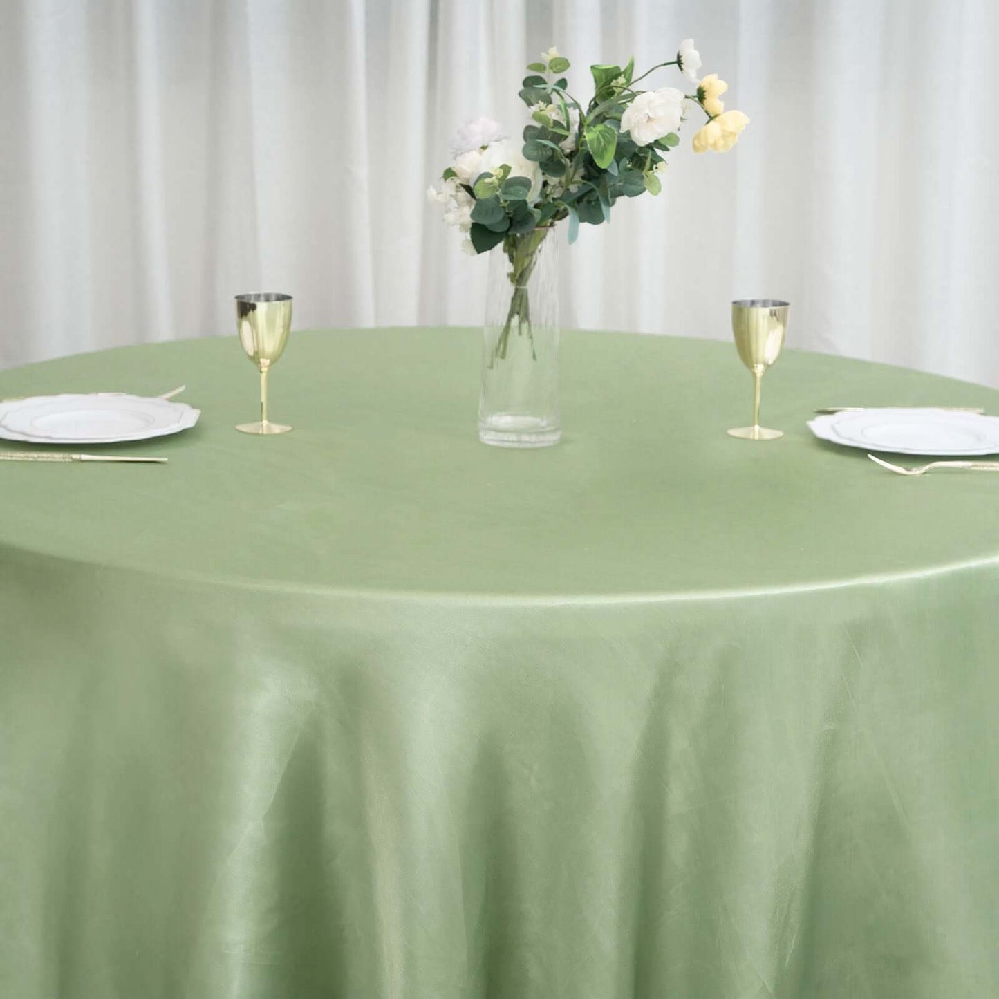Satin 108" Round Tablecloth Sage Green - Smooth and Lustrous Table Cover
