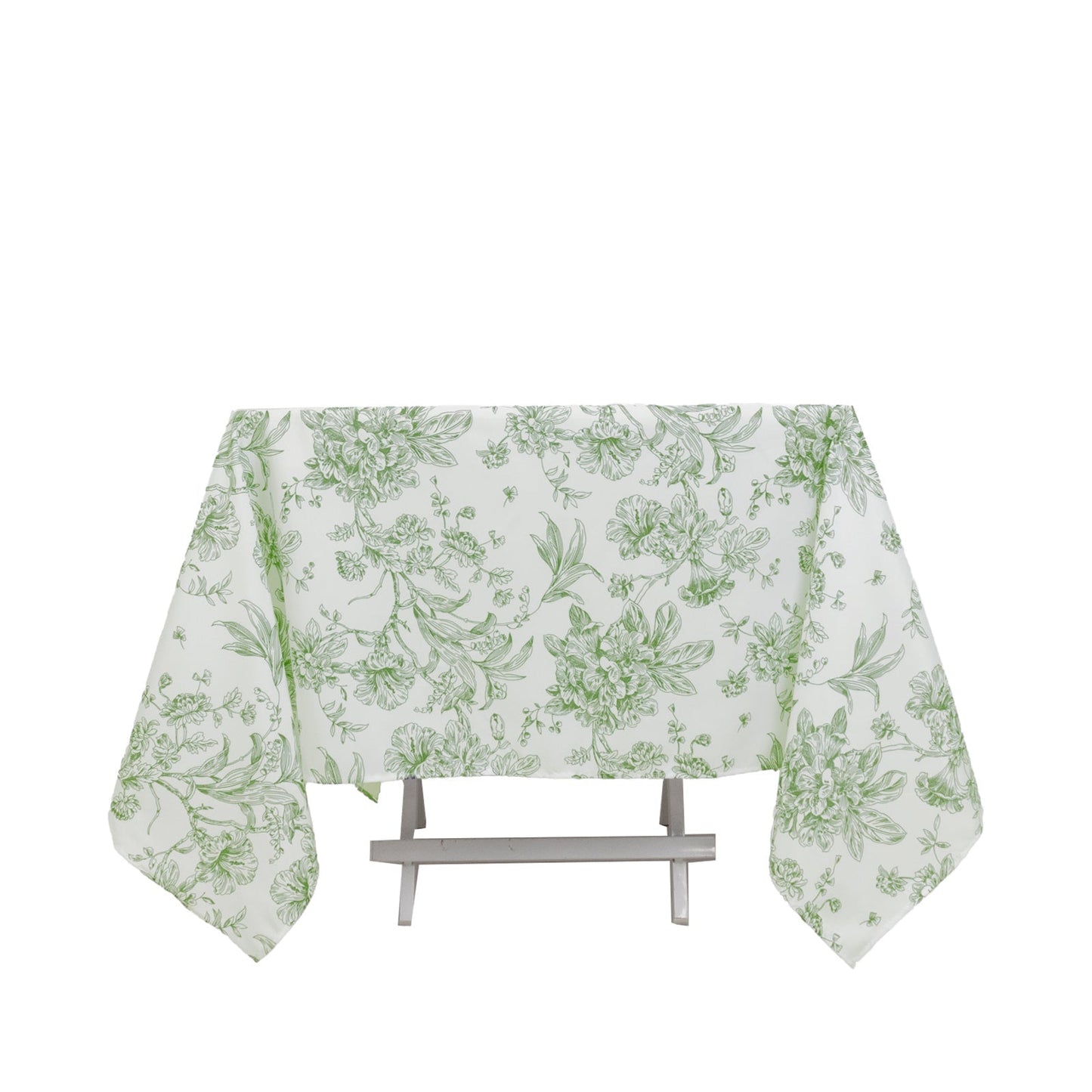 Polyester 70"x70" Square Tablecloth White - Dusty Sage Green French Toile Pattern for Elegant Occasions