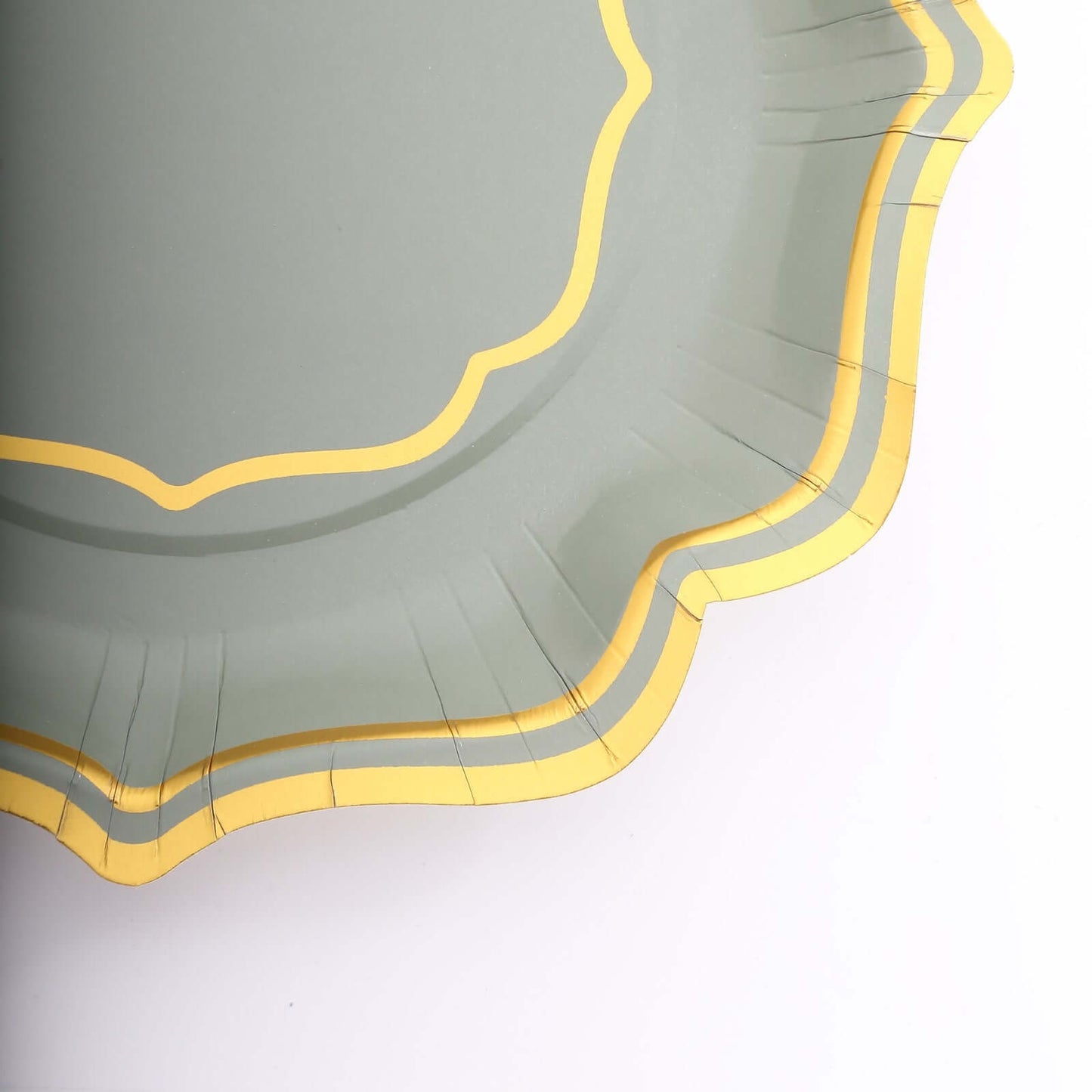 25-Pack Paper Dessert Plates in Sage Green with Gold Scallop Rim - Disposable 300GSM Appetizer Salad Plates 8"
