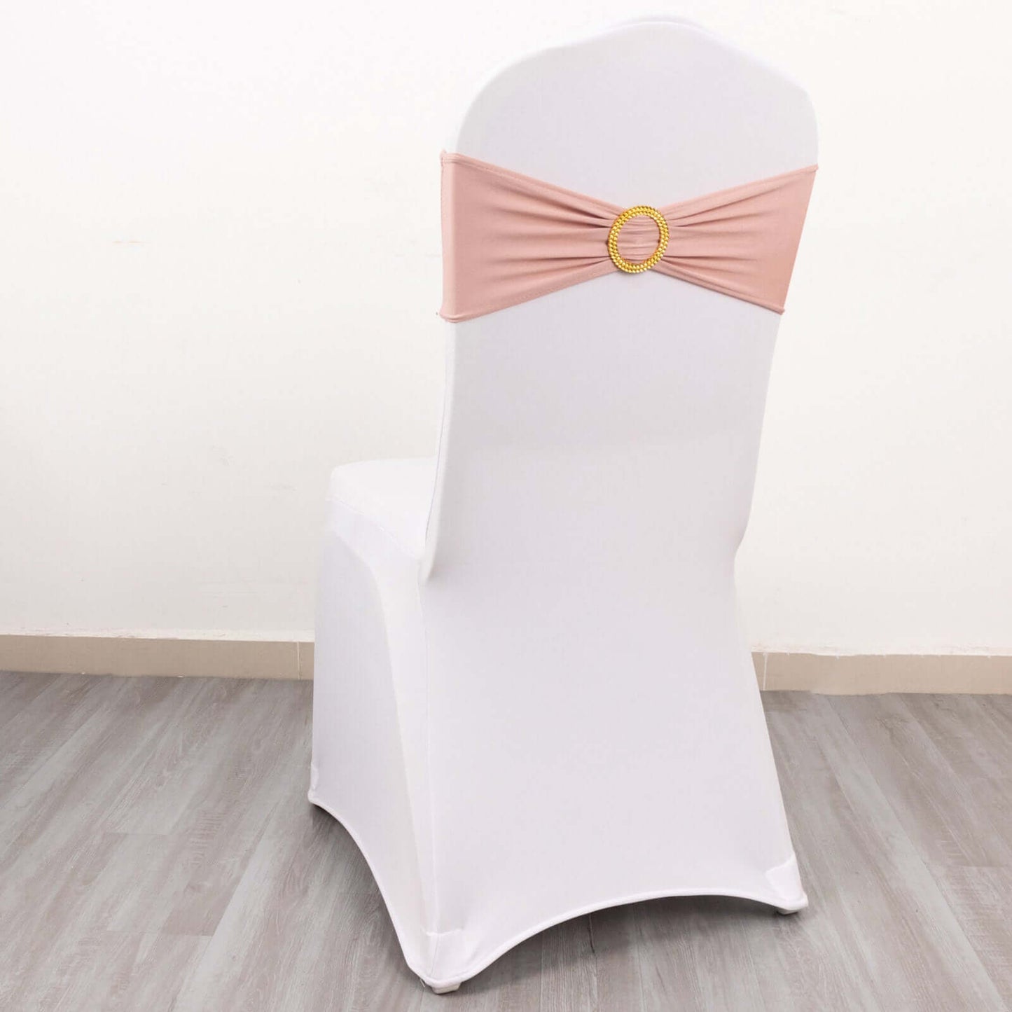 5 Pack Spandex Chair Sashes Dusty Rose with Gold Rhinestone Buckles - Reusable Four-Way Stretch Sash Bands 5"x14"
