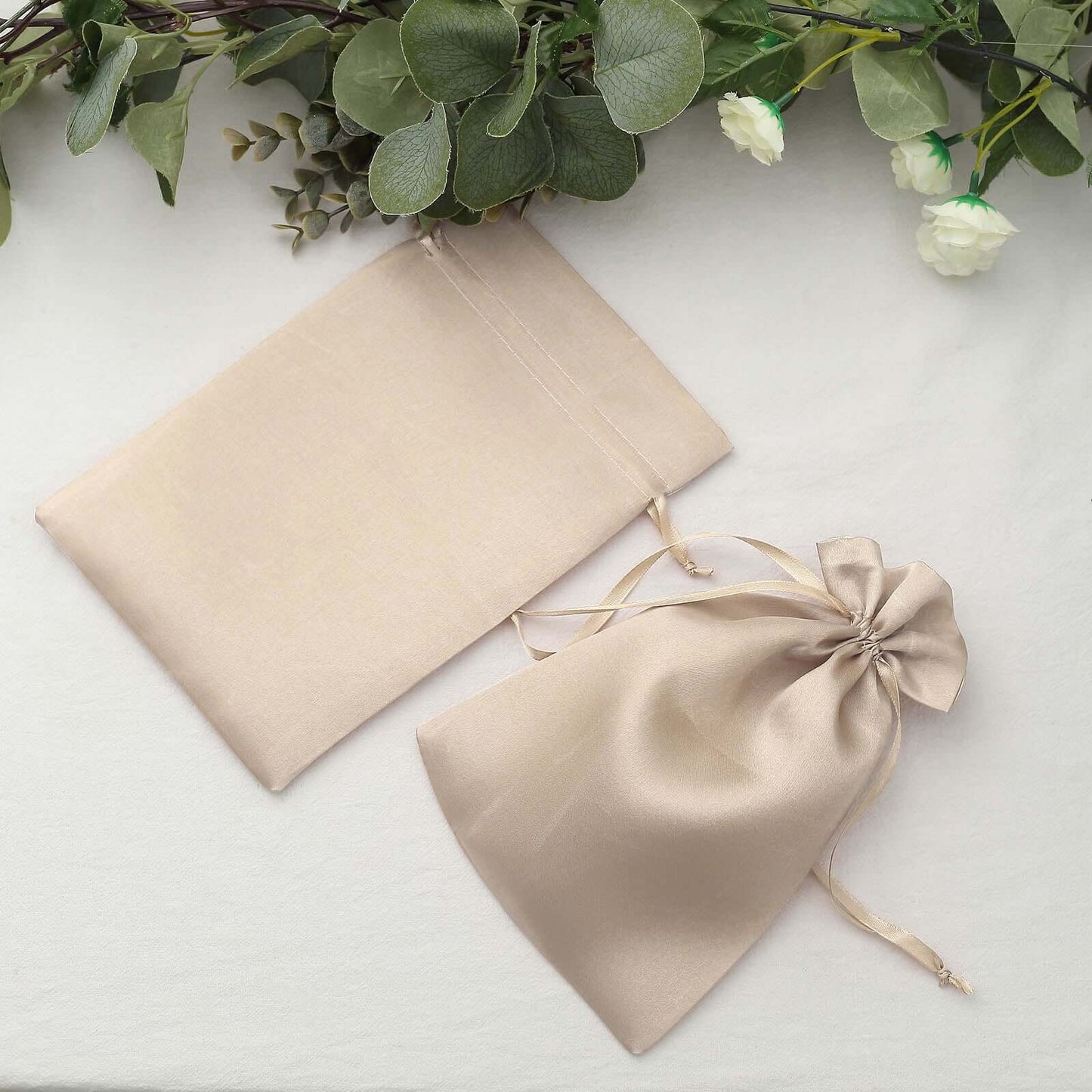 12 Pack 6"x9" Beige Satin Drawstring Wedding Party Favor Gift Bags