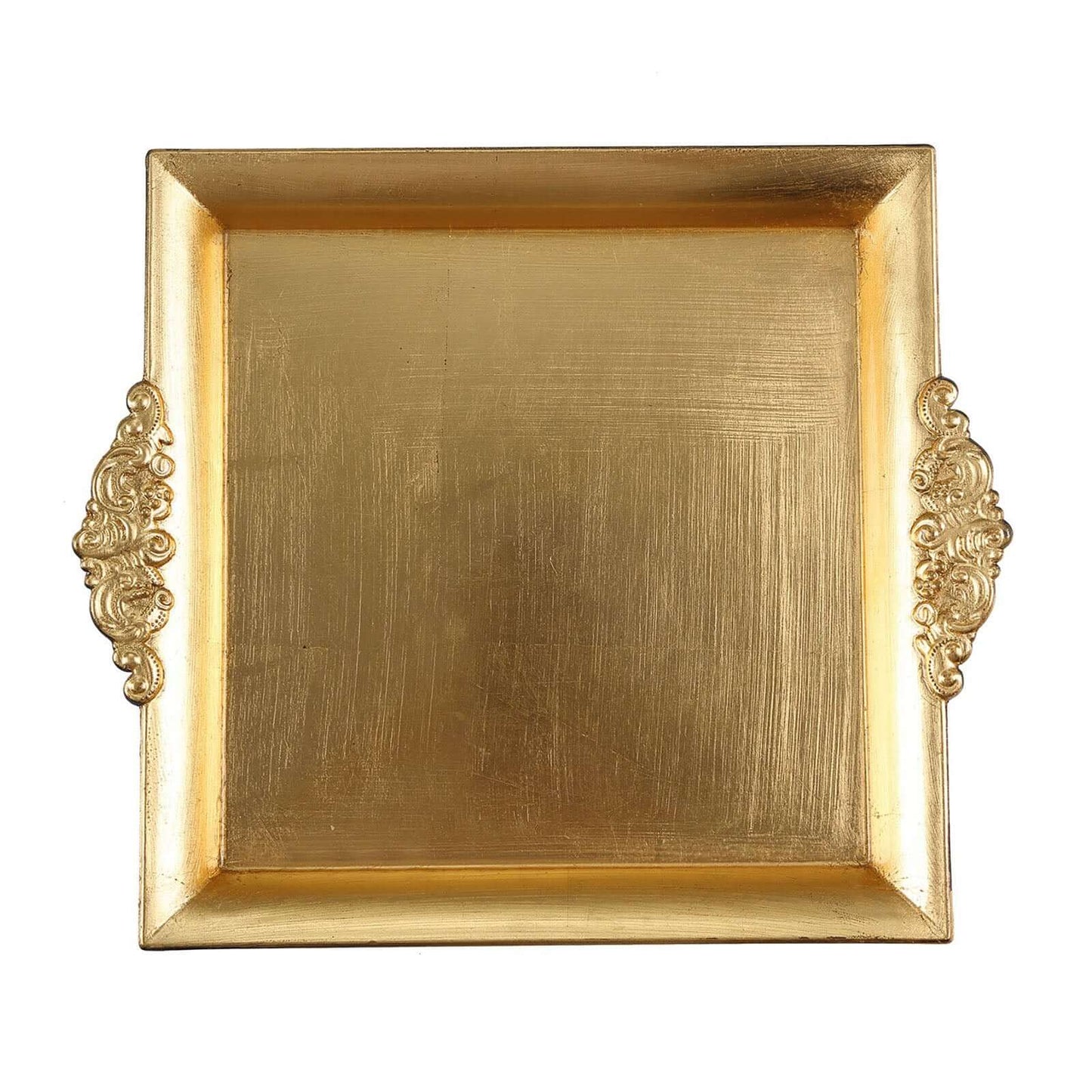2-Pack Acrylic Square Serving Trays 10" in Metallic Gold with Embossed Handles, Decorative Dinner Party Food Platters