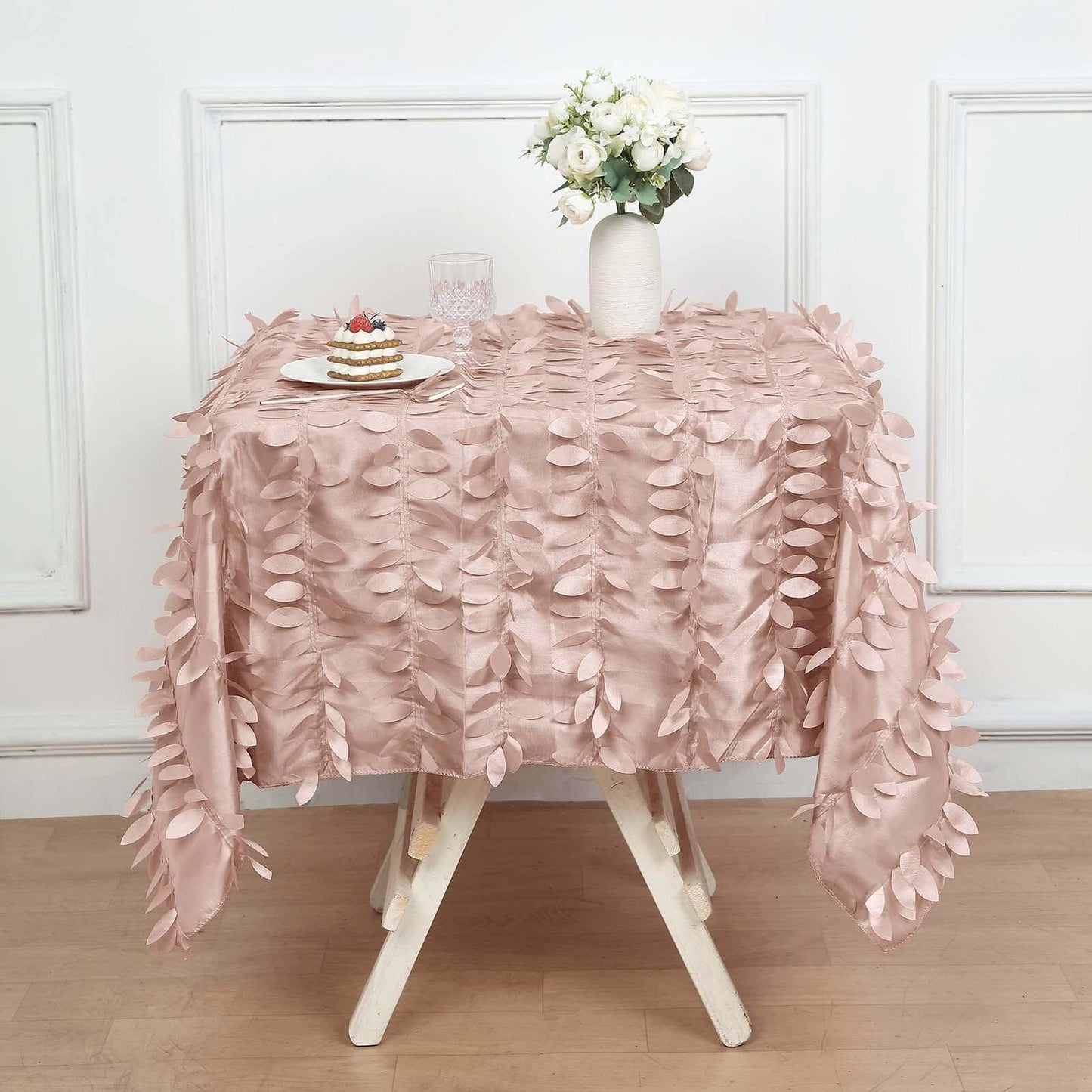 Taffeta 54"x54" Square Tablecloth Dusty Rose 3D Leaf Petal Table Cover