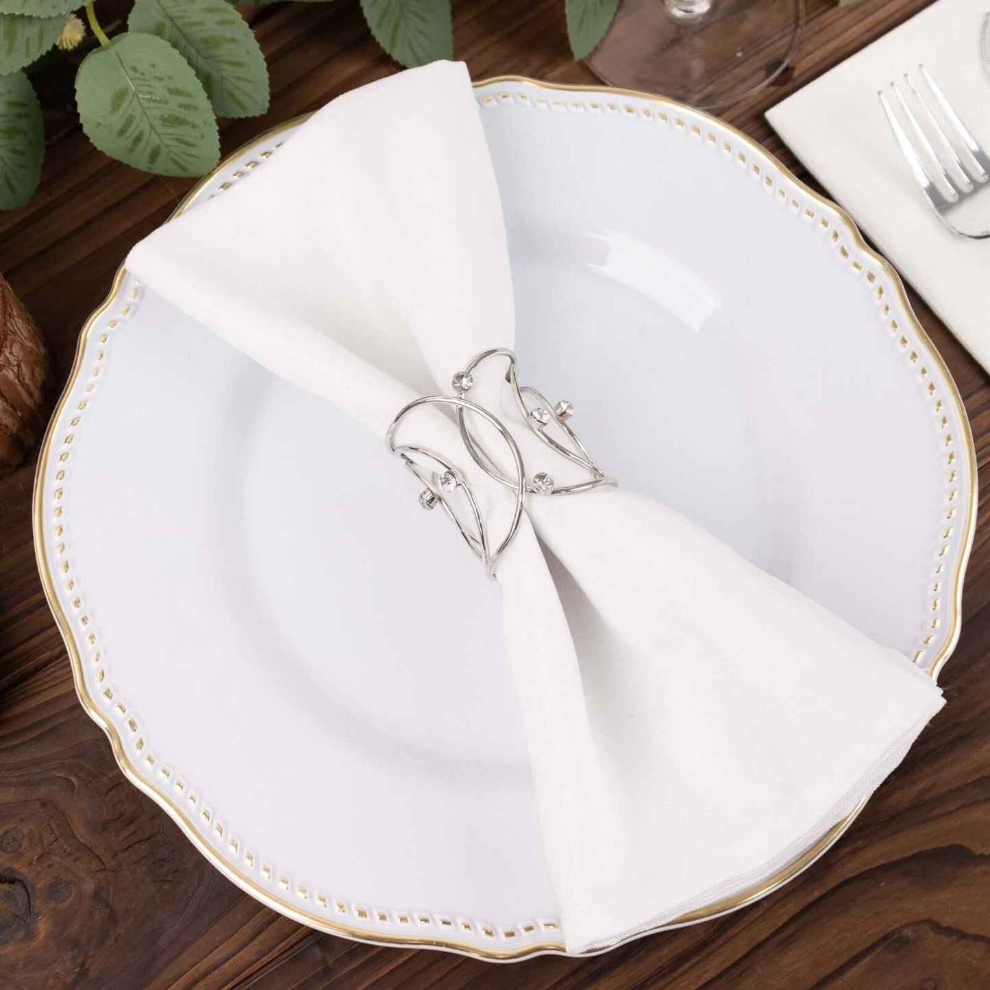 4 Pack Silver Metal Napkin Rings, Hollow Woven Style With Rhinestones, Elegant Napkin Holders