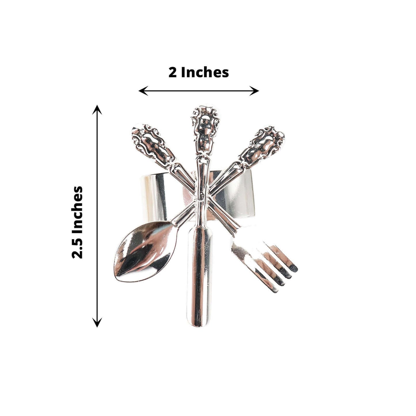 4 Pack Silver Metal Fork Knife Spoon Design Napkin Rings - Utensil Themed Napkin Holders