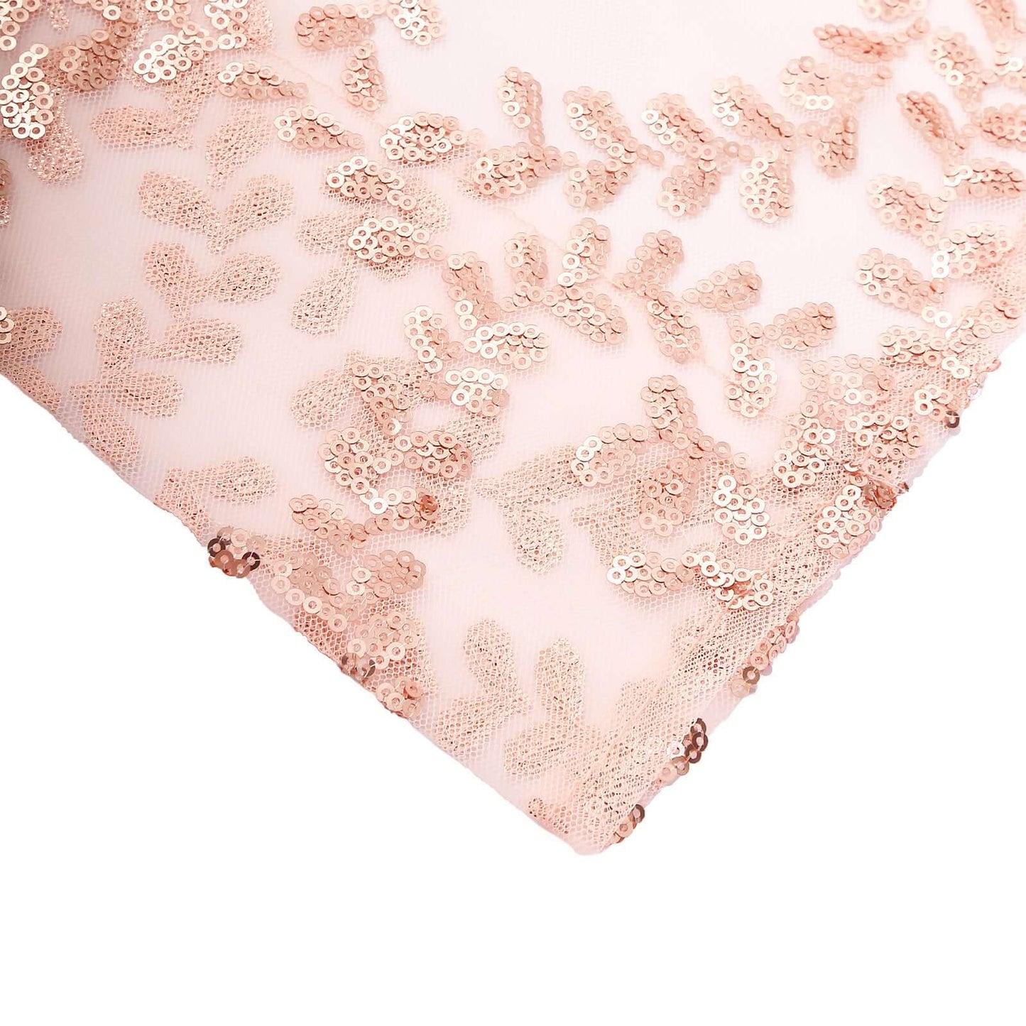 8ftx8ft Rose Gold Embroider Sequin Event Curtain Drapes, Sparkly Sheer Backdrop Event Panel With Embroidery Leaf