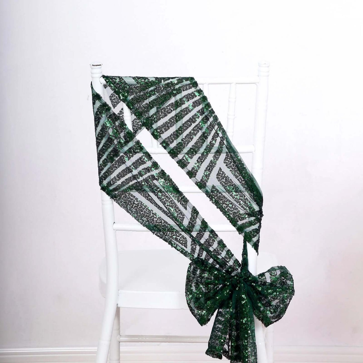 5 Pack Glitz Sequin Chair Sashes with Geometric Diamond Design 6"x88" Hunter Emerald Green