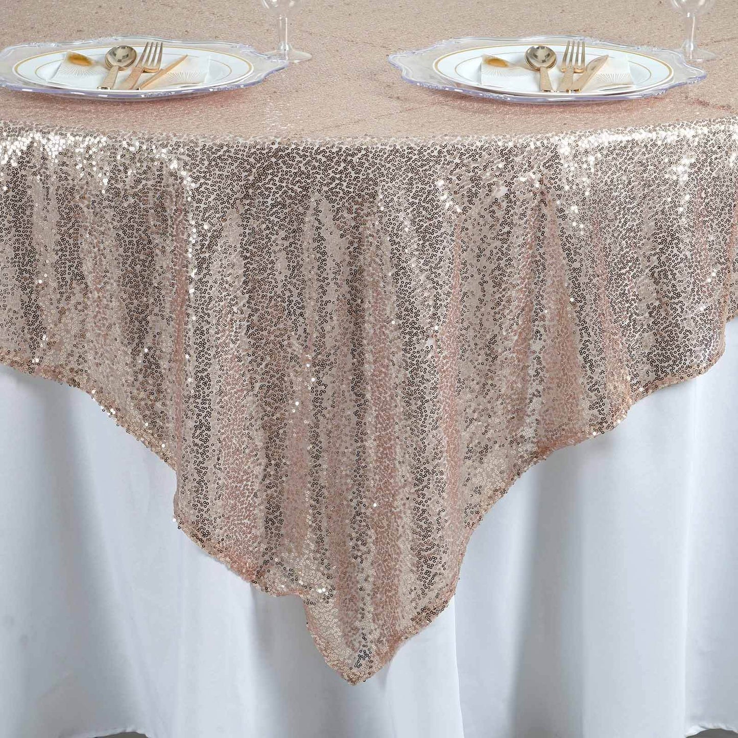 Sequin 90"x90" Table Overlay Square Tablecloth Blush - Sparkly Table Cover