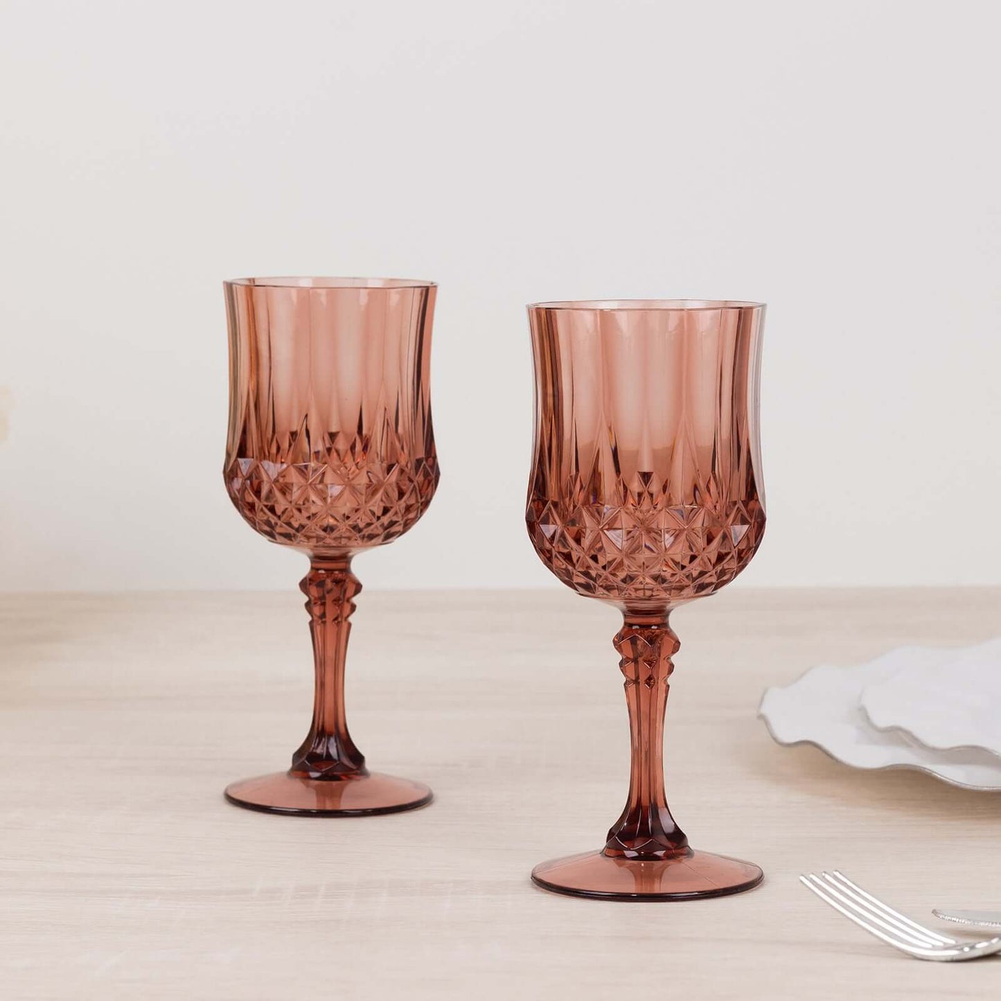 6-Pack Plastic Cocktail Goblets Dusty Rose Transparent Crystal Cut - Shatterproof Drinkware 8oz