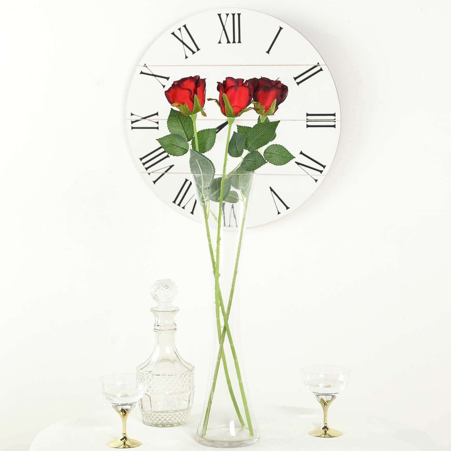 31" 24Pcs Red, Black Tip Long Stem Artificial Silk Roses Flowers