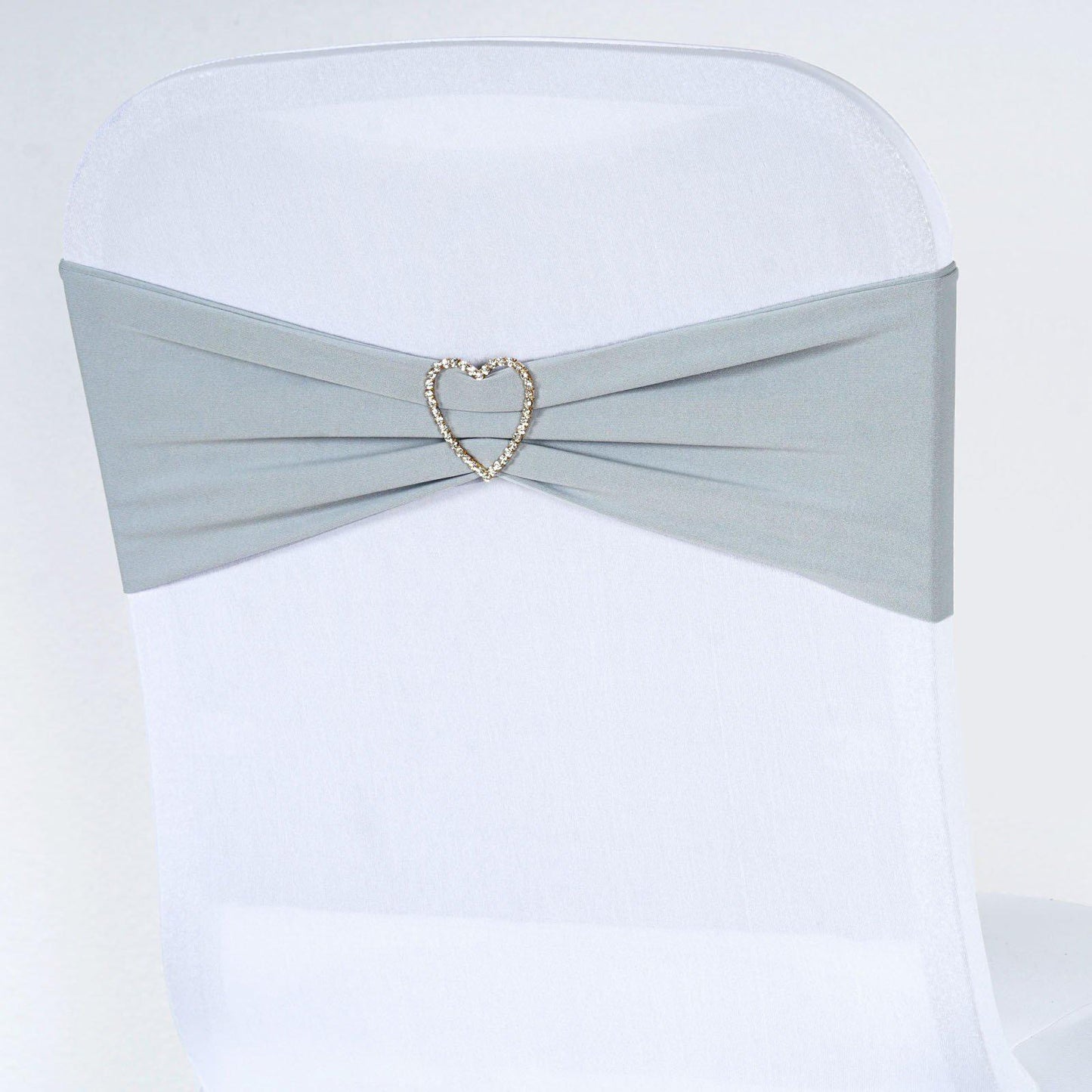5 Pack Stretch Spandex Chair Sashes Silver - Fitted Finish Two Ply Heavy Duty Chair Bands 5"x12"
