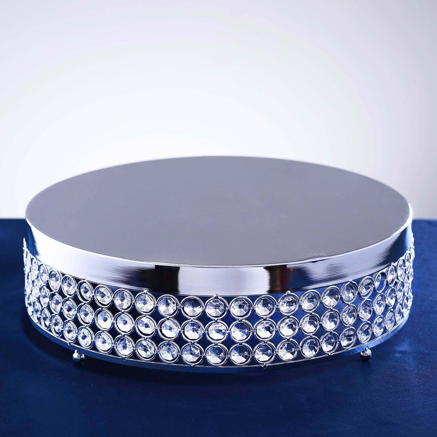 Metal Cake Stand Pedestal Crystal Beaded Design Silver - Cupcake Display and Dessert Riser 13"