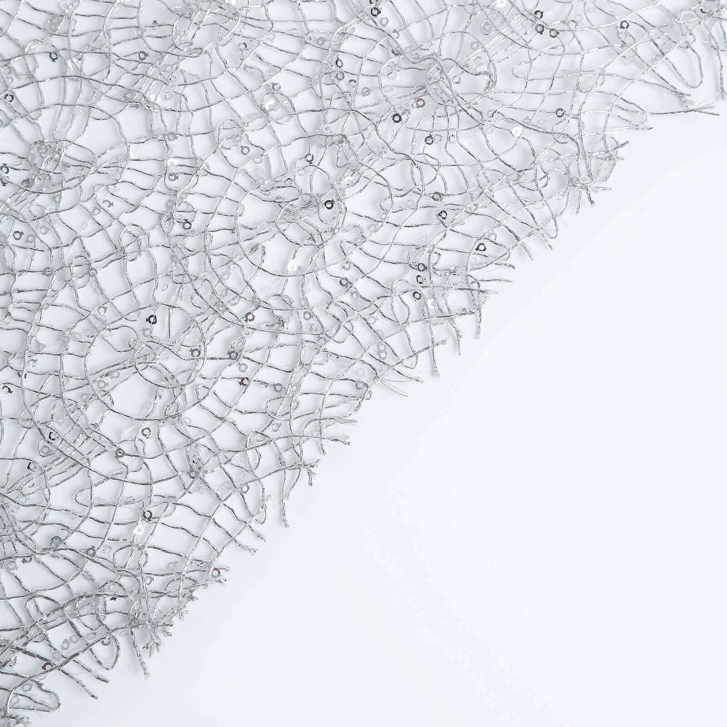 Mesh 12"x108" Table Runner Silver - Sequin Schiffli Lace Design for Stylish Celebrations