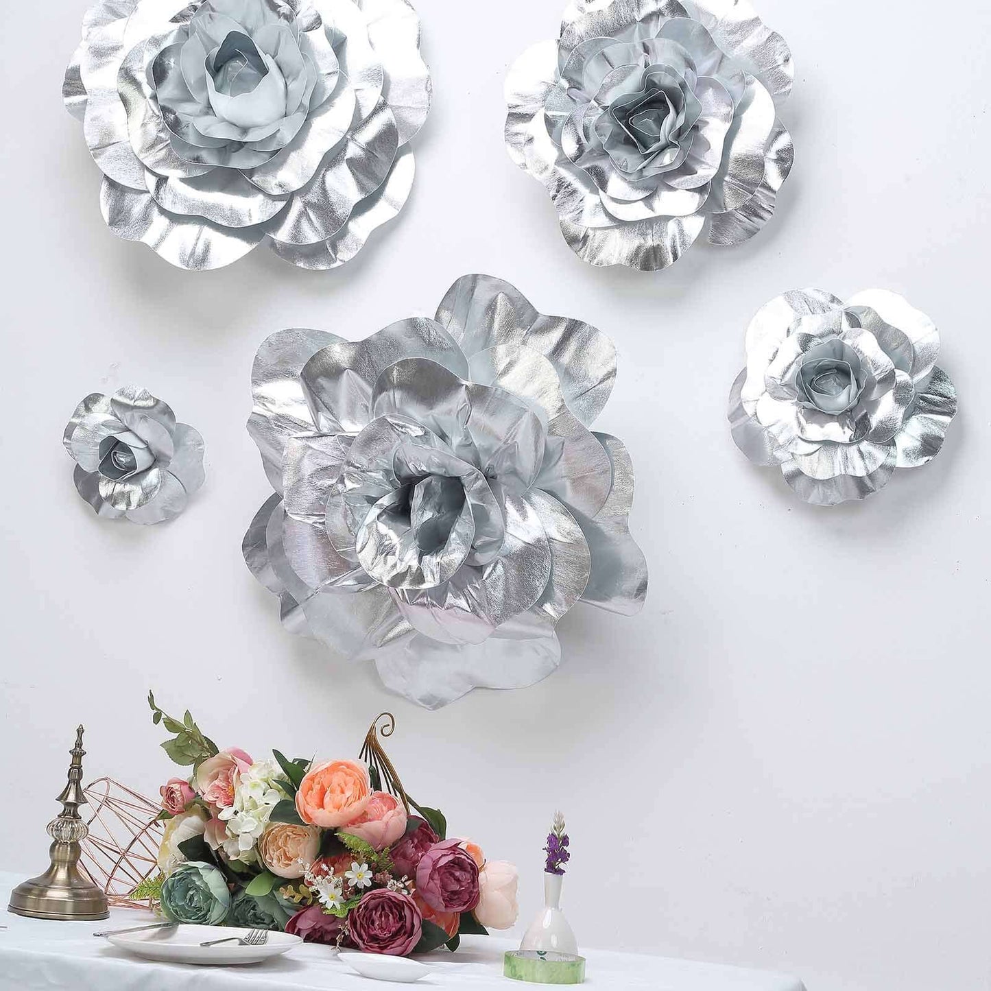 2 Pack 24" Large Silver Real Touch Artificial Foam DIY Craft Roses