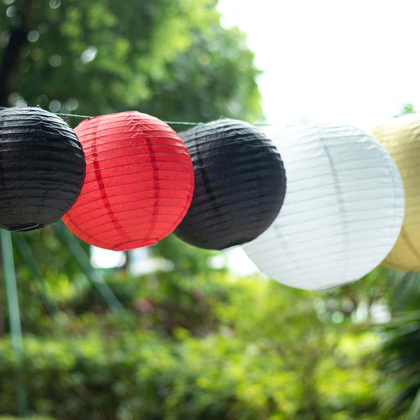 Set of 8 Mixed Red Gold Hanging Paper Lanterns, Decorative Round Chinese Sky Lanterns, Assorted Sizes - 6",8",10",14"
