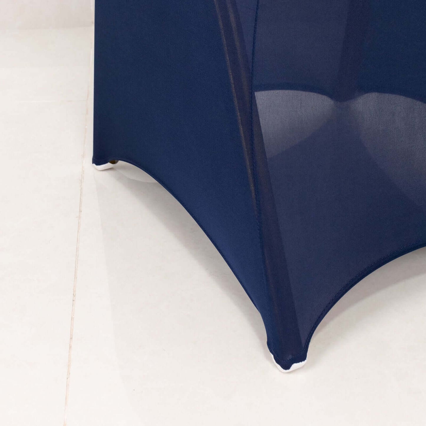 Spandex Chair Cover with Silver Rhinestone Buckled Sash Band Navy Blue - Stretch Fitted Slipcover