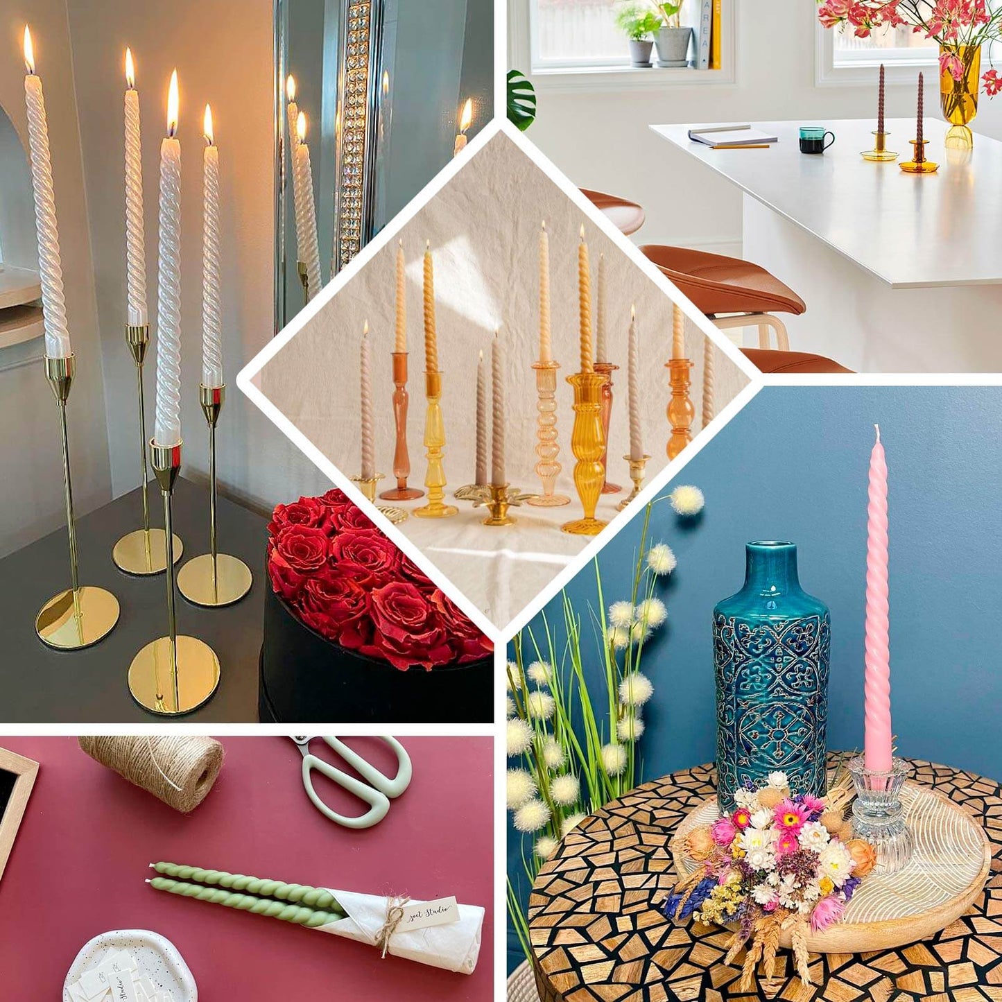 12-Pack Taper Candles Spiral Long Burn Wick Design Dusty Blue - Premium Unscented Wax Dinner Candle Sticks 11"