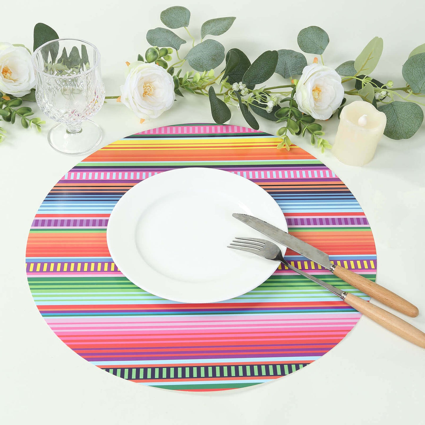 10-Pack Disposable Table Placemats with Multicolor Mexican Serape Fiesta Striped Print - 300GSM Festive Paper Placemats for Cinco de Mayo & Mexican-Themed Events 13"