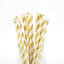 25-Pack Paper Straws White/Gold Striped - Stylish Disposable Straws for Drinks 8"