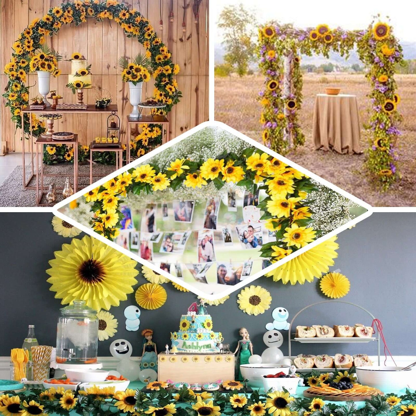 6.5ft Artificial Silk Sunflower Table Garland, Flower Vine Chain