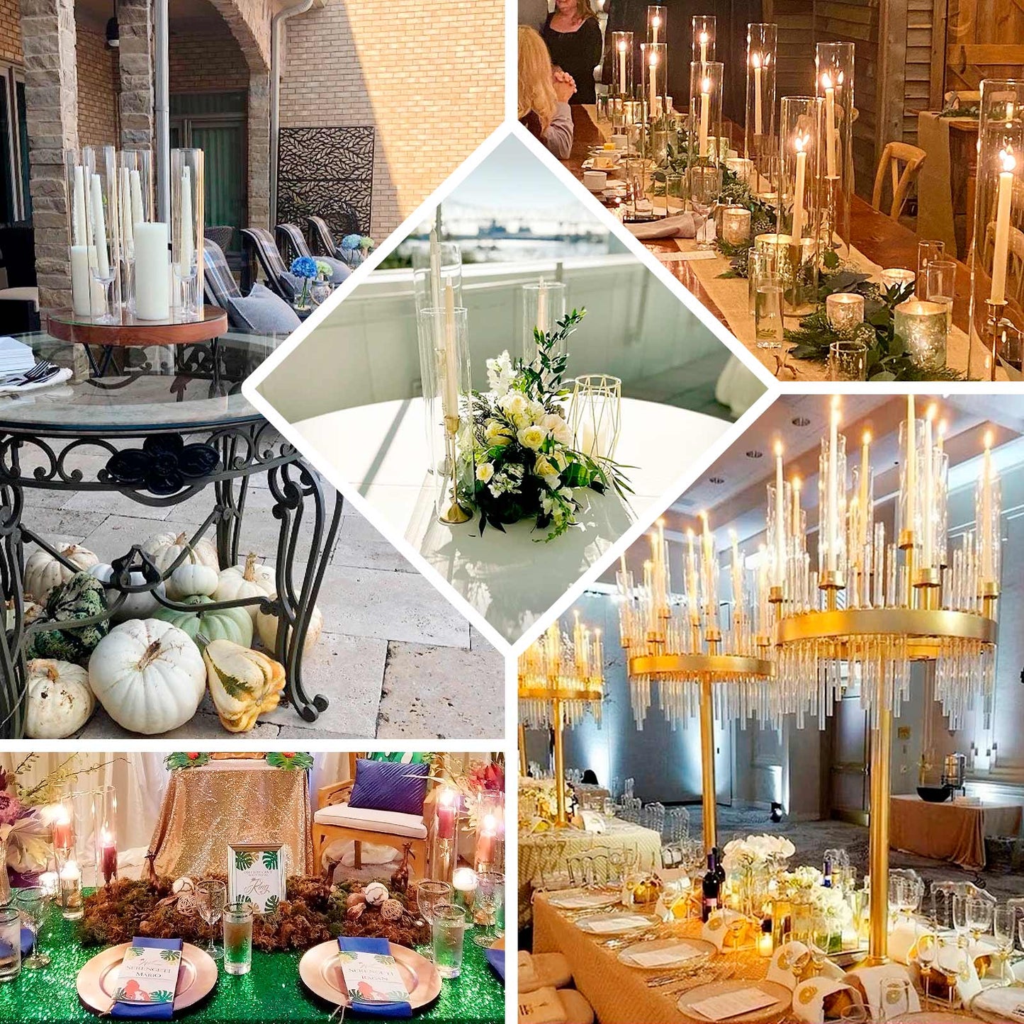 2-Pack Clear Glass Candelabra Shades Open End Hurricane Design - Stylish Table Centerpiece 18"