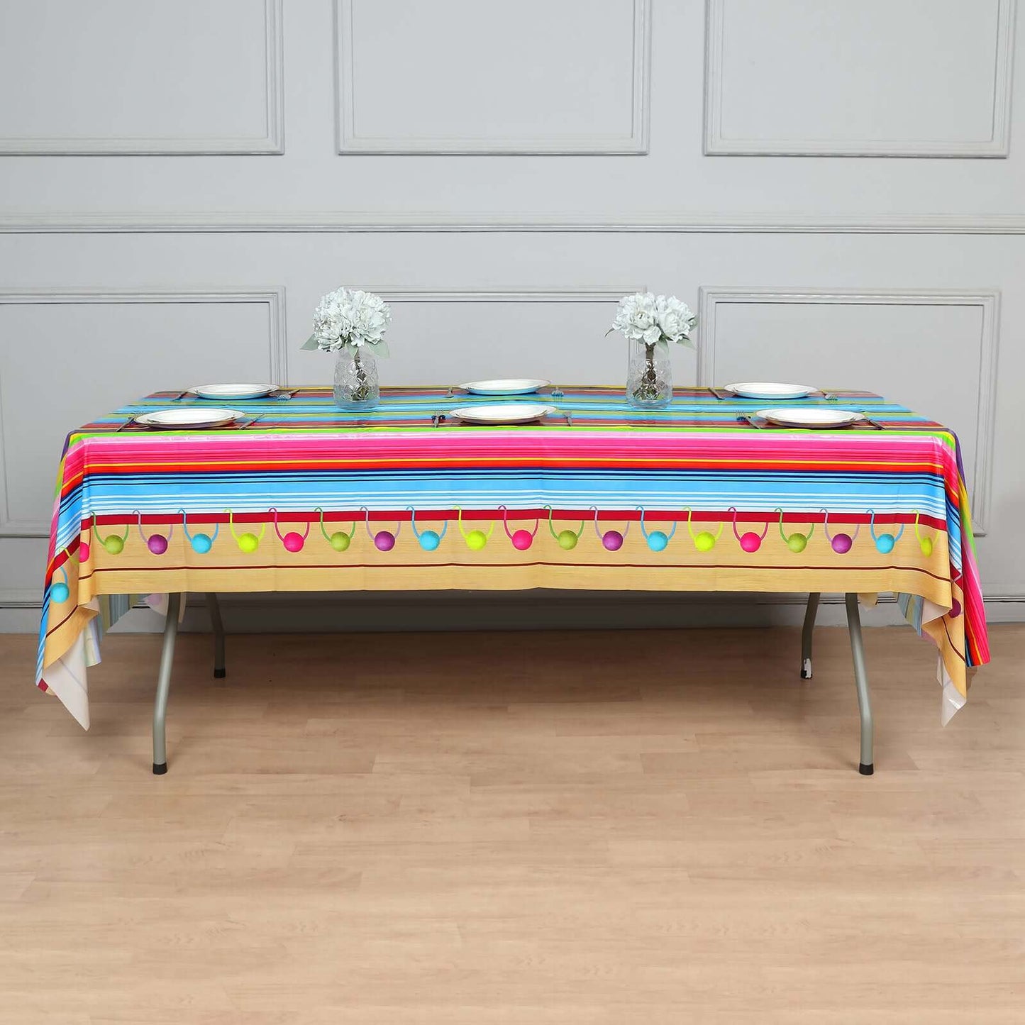 5-Pack Plastic Table Covers Mexican Serape Rectangle - Vibrant PVC Disposable Tablecloths for Cinco De Mayo 54"x108"