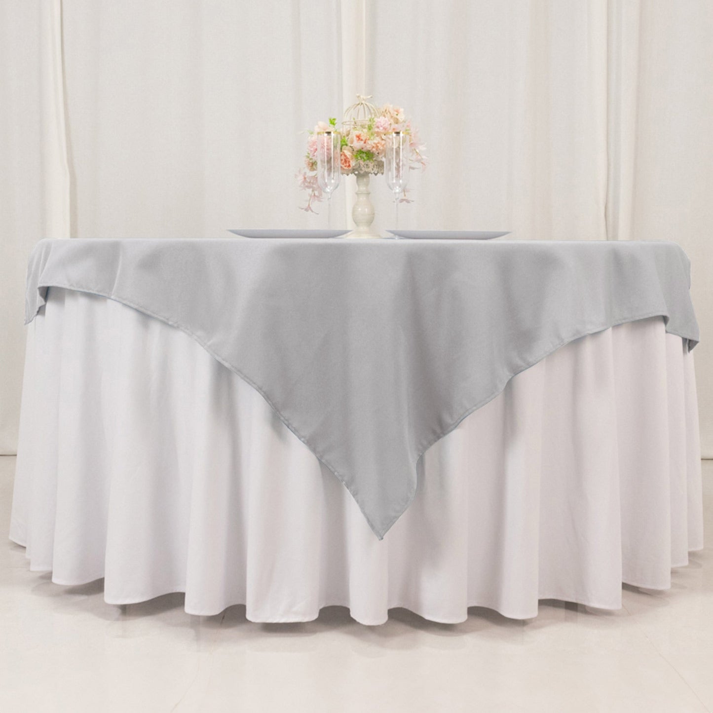 Premium Polyester 54"x54" Table Overlay Square Tablecloth Silver - Stain and Wrinkle-Resistant 220GSM Table Topper