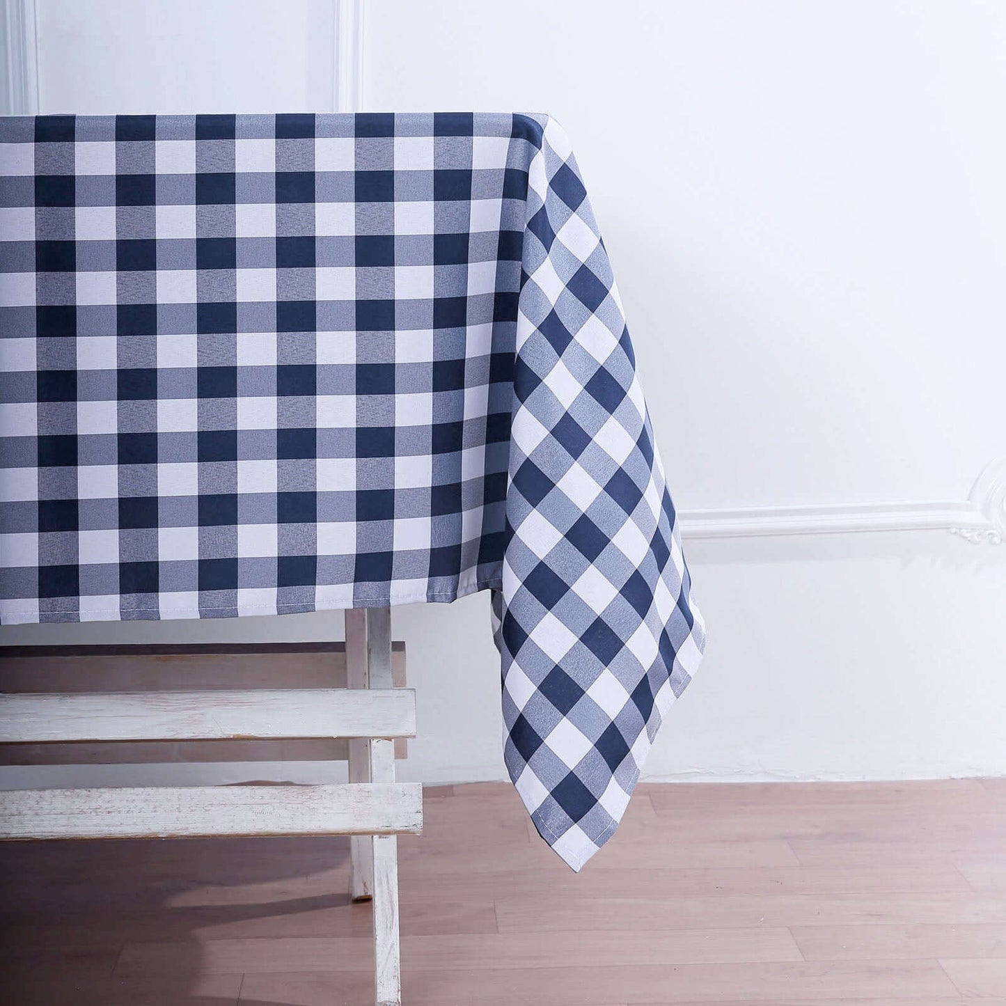 Polyester 54"x54" Table Overlay Square Tablecloth White/Navy Blue - Checkered Buffalo Plaid Design for Casual Table Settings