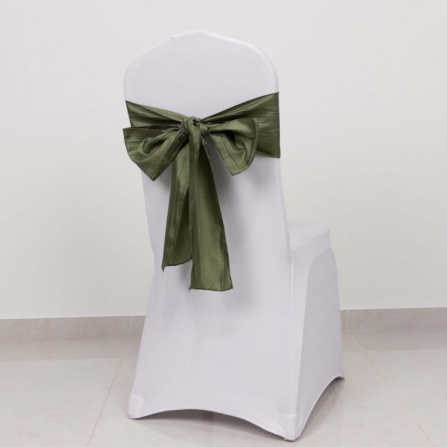 5 Pack Taffeta 6"x106" Chair Sashes Dusty Sage Green Accordion Crinkle Texture - Stylish Decor for Weddings & Gatherings