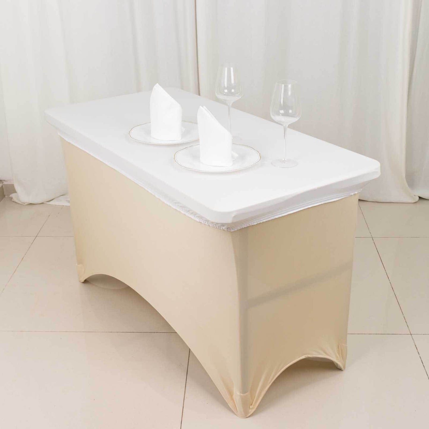 Stretch Spandex 48"x30" Rectangle Tablecloth Top Cover White - Durable Form-Fitting Table Cover for Events & Presentations