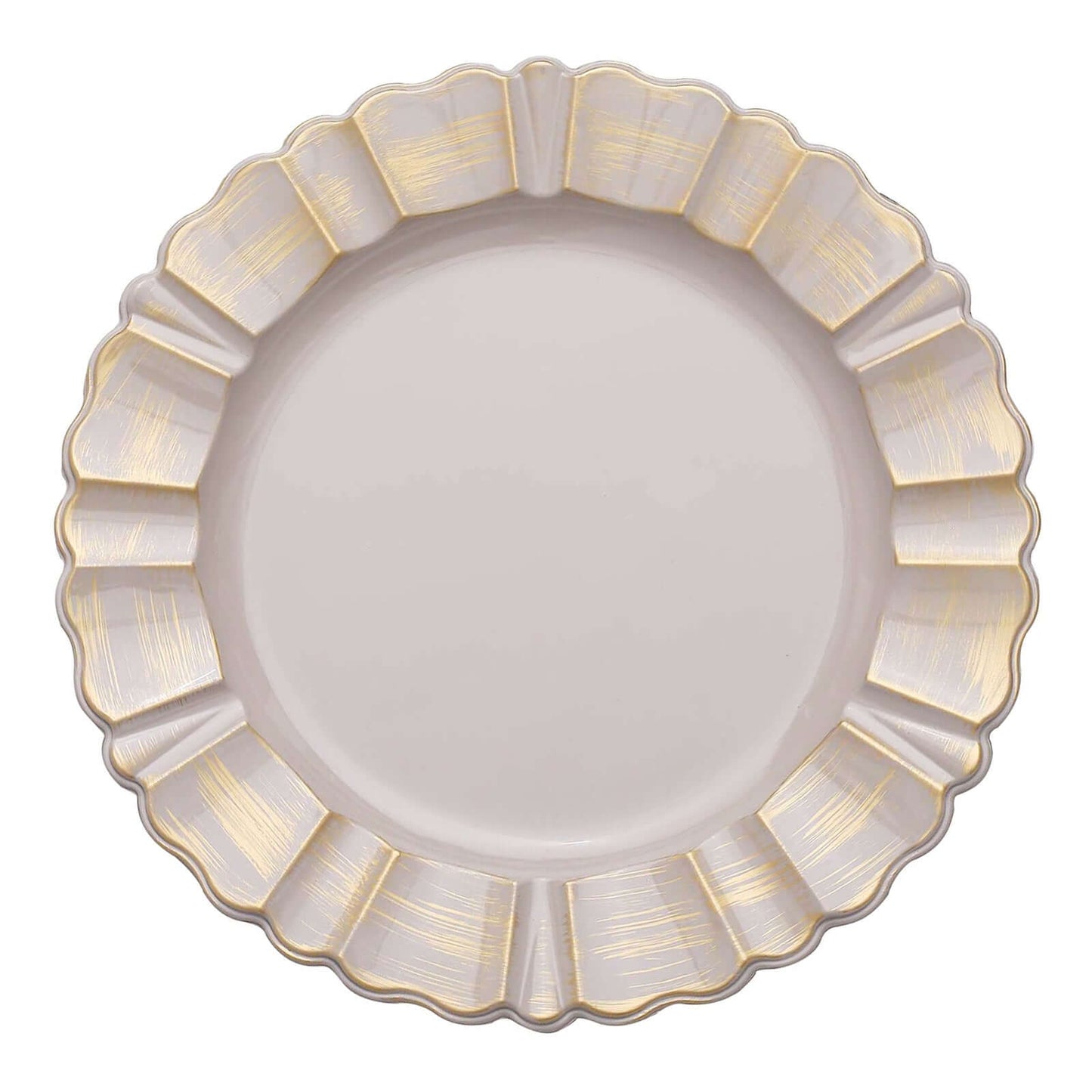6-Pack Acrylic Plastic Round Charger Plates 13" in Nude Taupe with Gold Brushed Wavy Scalloped Rim, Decorative Dinner Party Charger Tableware